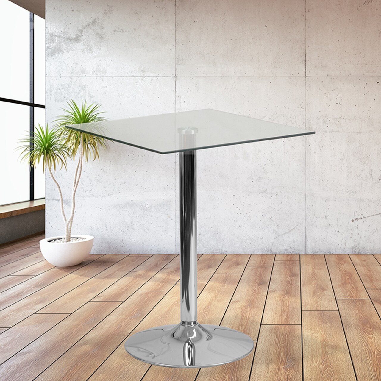 Flash Furniture 23.75'' Square Glass Table with 30''H Chrome Base